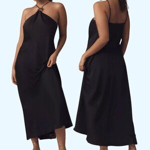 Anthropologie Halter Slip Midi Dress in Black New with Tag